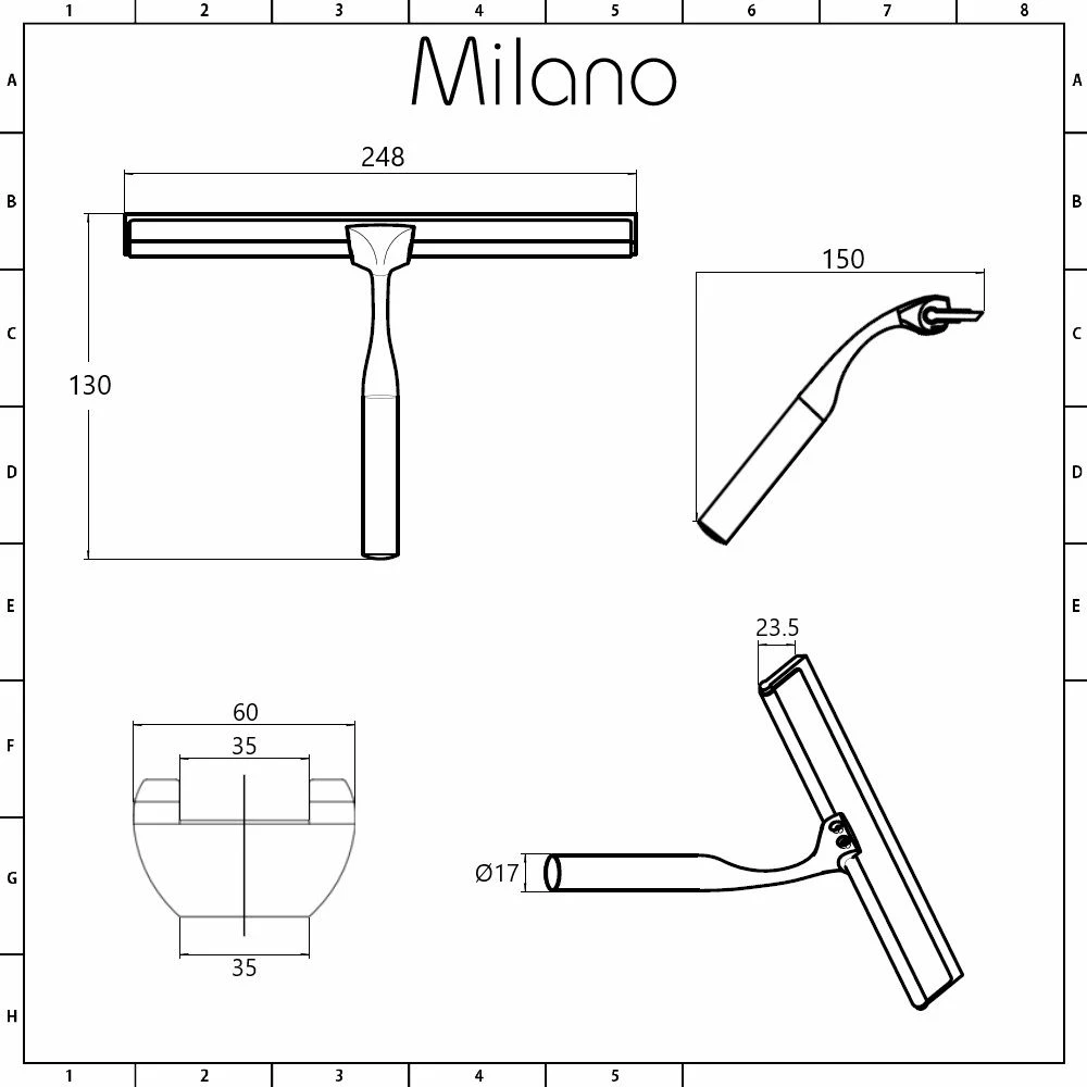 Milano Portland - Modern Shower Squeegee With Wall Hook - Chrome - Image 4
