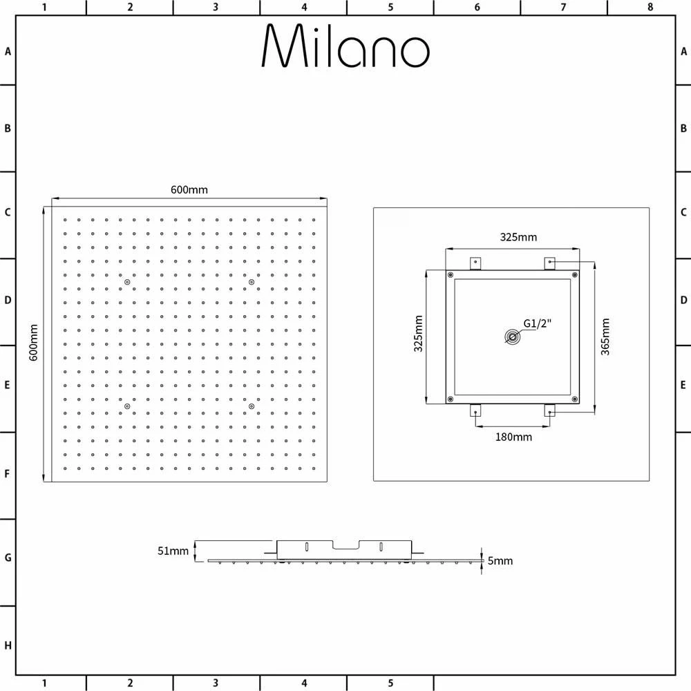 Milano Arvo - Modern 600mm Square Ceiling Head - Polished Chrome - Image 6