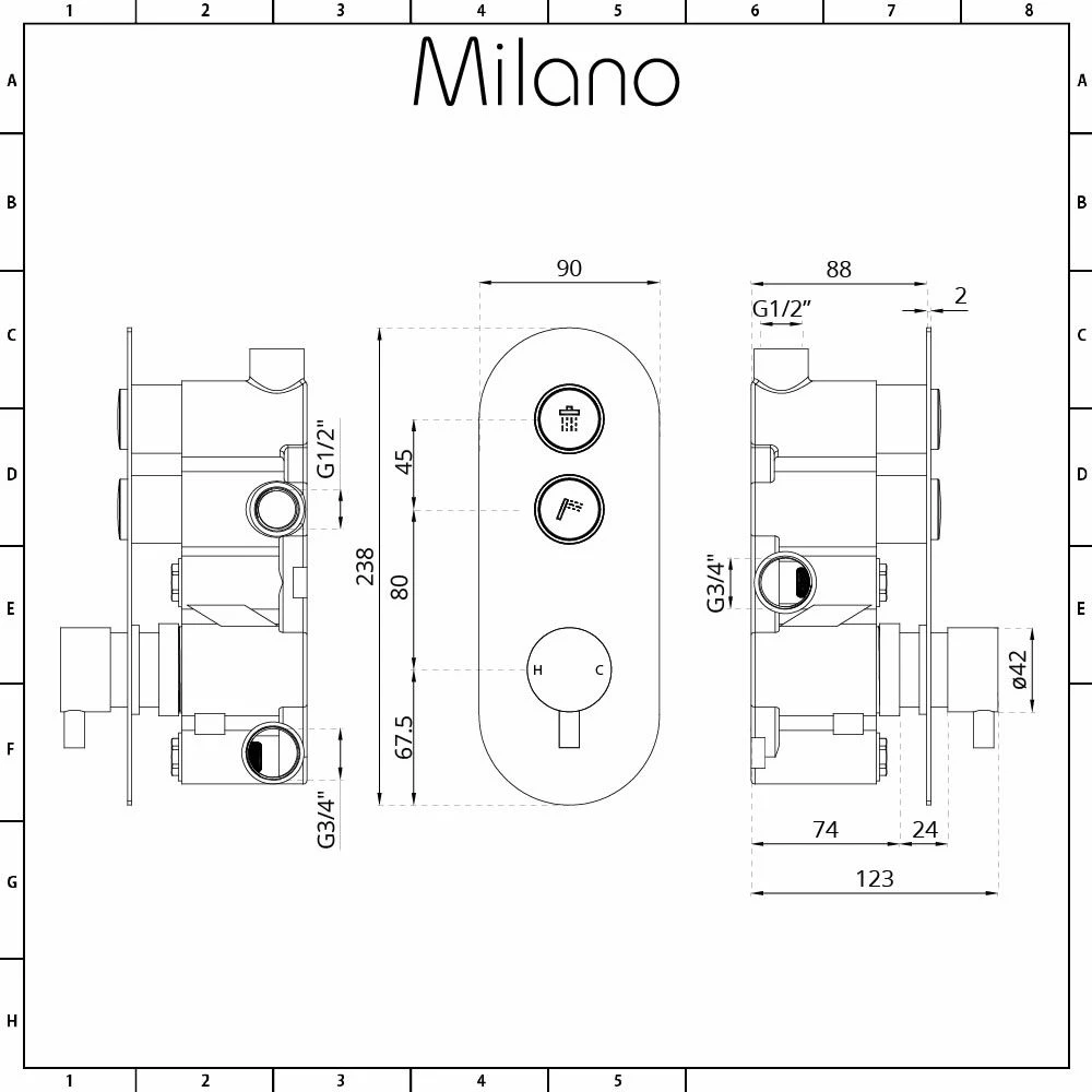 Milano Orta - Modern 2 Outlet Round Push Button Shower Valve - Chrome - Image 6