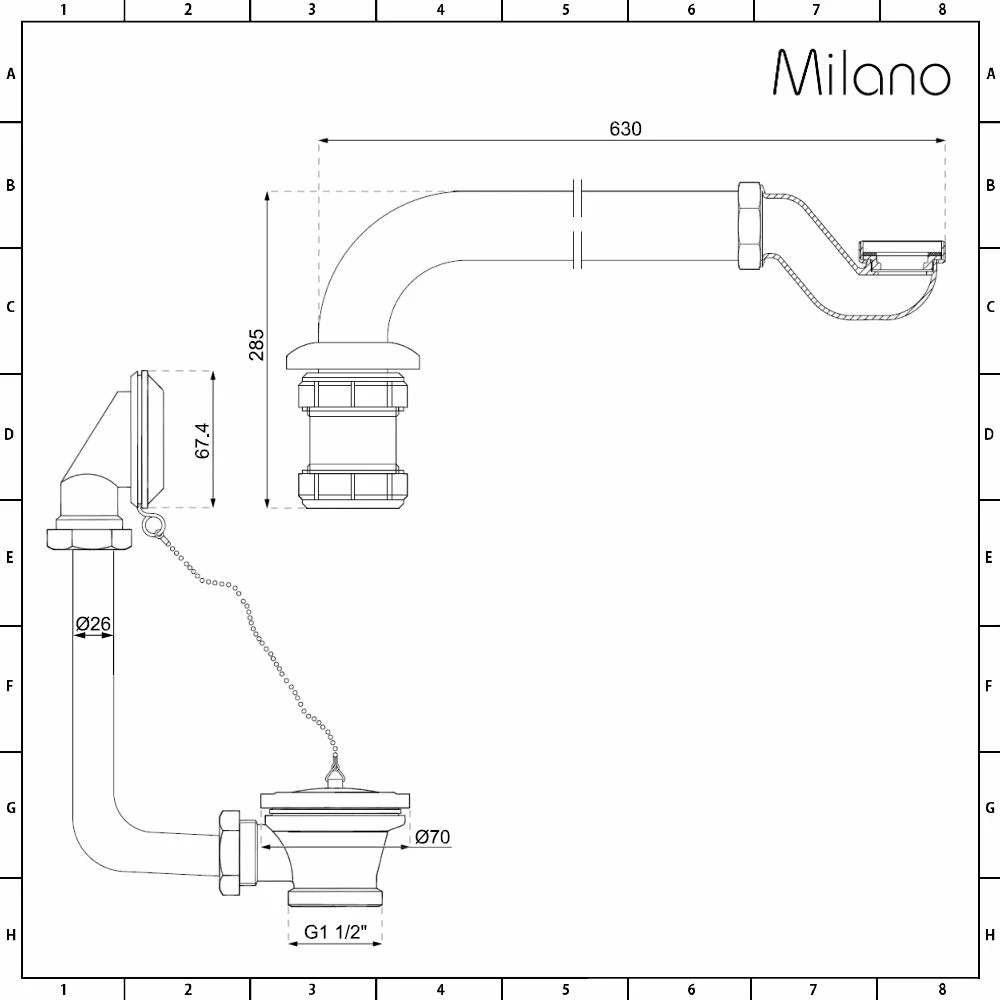 Milano Select - Traditional Luxury Chrome Exposed Bath Waste And Seal Trap - Image 4