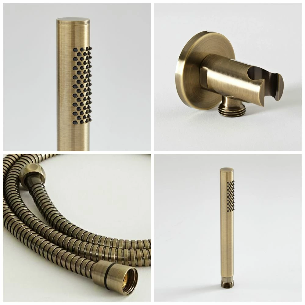 Milano Monet - Modern Round Hand Shower With Wall Bracket And Integrated Outlet Elbow - Antique Brass - Image 3