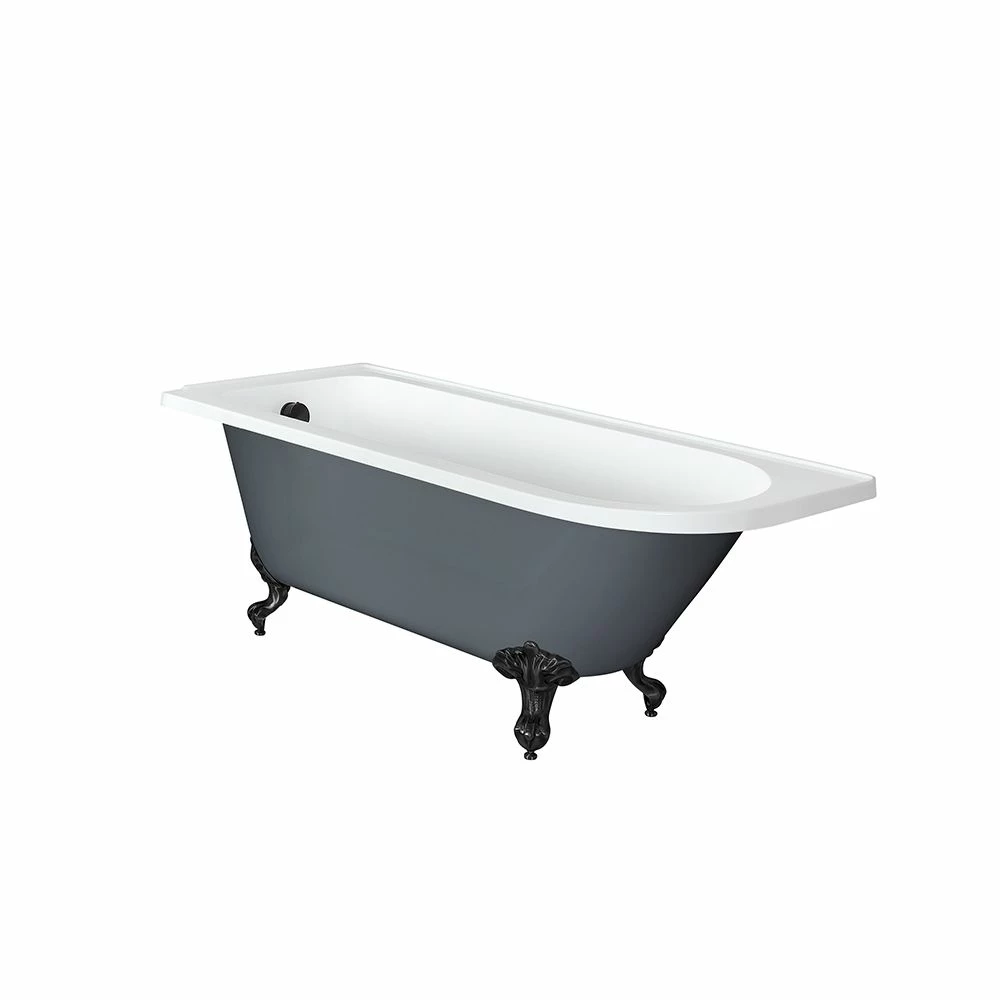 Milano Hest - Stone Grey Traditional Freestanding Corner Bath With Black Feet - 1685mm X 750mm - Left/Right Hand Options