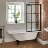 Milano Legend - White Traditional Freestanding Corner Shower Bath With Black Feet And Black Grid Screen - 1685mm X 750mm - Left/Right Hand Options