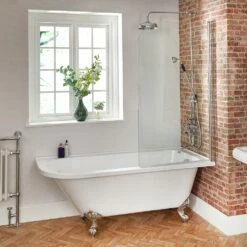 Milano Legend - White Traditional Freestanding Corner Shower Bath With Chrome Feet And Screen - 1685mm X 750mm - Left/Right Hand Options