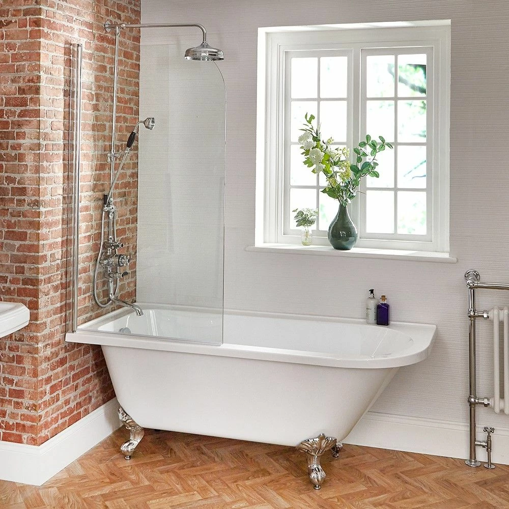Milano Legend - White Traditional Freestanding Corner Shower Bath With Chrome Feet And Screen - 1685mm X 750mm - Left/Right Hand Options - Image 2