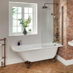 Milano Legend - White Traditional Freestanding Corner Shower Bath With Oil Rubbed Bronze Feet And Screen - 1685mm X 750mm - Left/Right Hand Options