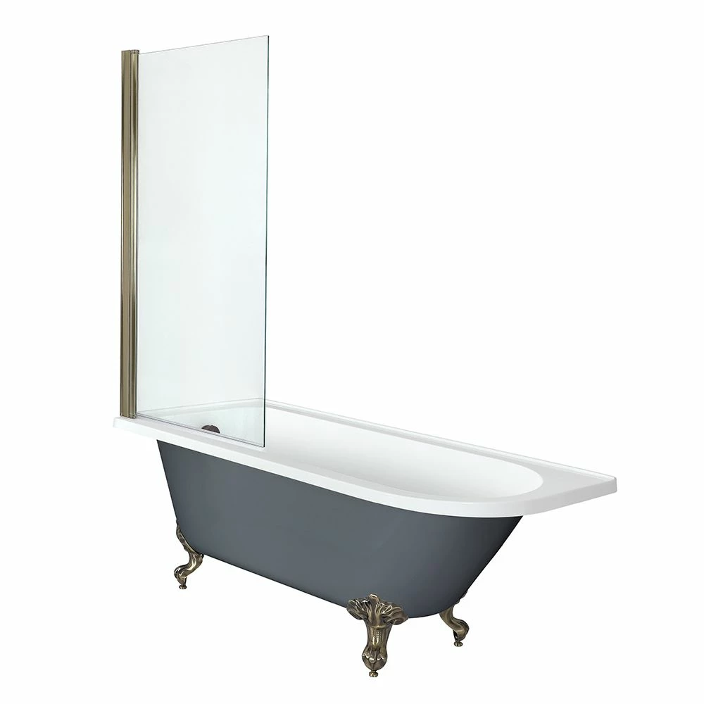 Milano Hest - Stone Grey Traditional Freestanding Corner Shower Bath With Brushed Gold Feet And Screen - 1685mm X 750mm - Left/Right Hand Options - Image 5