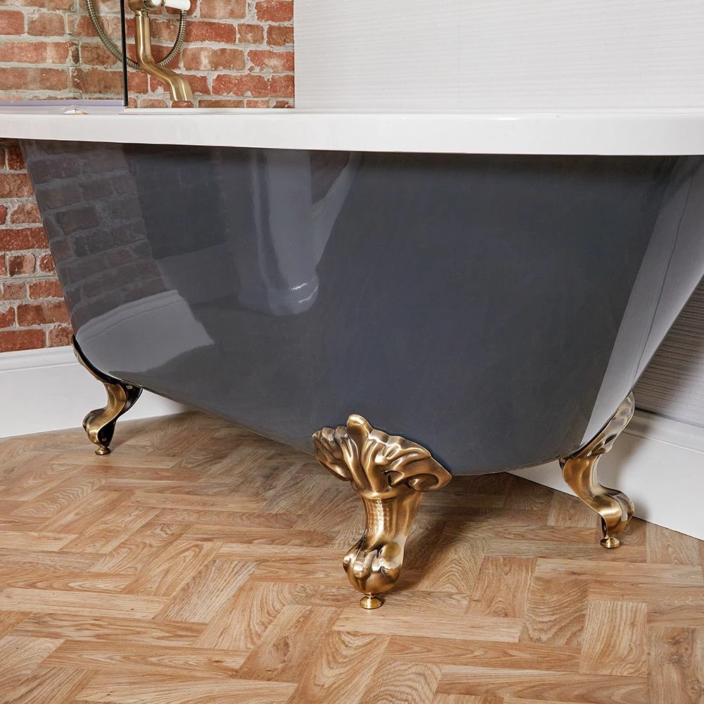 Milano Hest - Stone Grey Traditional Freestanding Corner Shower Bath With Brushed Gold Feet And Screen - 1685mm X 750mm - Left/Right Hand Options - Image 3