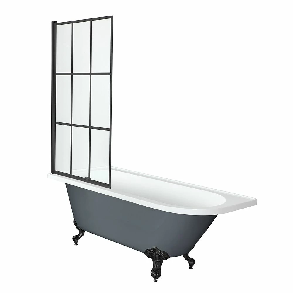 Milano Hest - Stone Grey Traditional Freestanding Corner Shower Bath With Black Feet And Black Grid Screen - 1685mm X 750mm - Left/Right Hand Options - Image 5