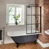Milano Hest - Stone Grey Traditional Freestanding Corner Shower Bath With Black Feet And Black Grid Screen - 1685mm X 750mm - Left/Right Hand Options