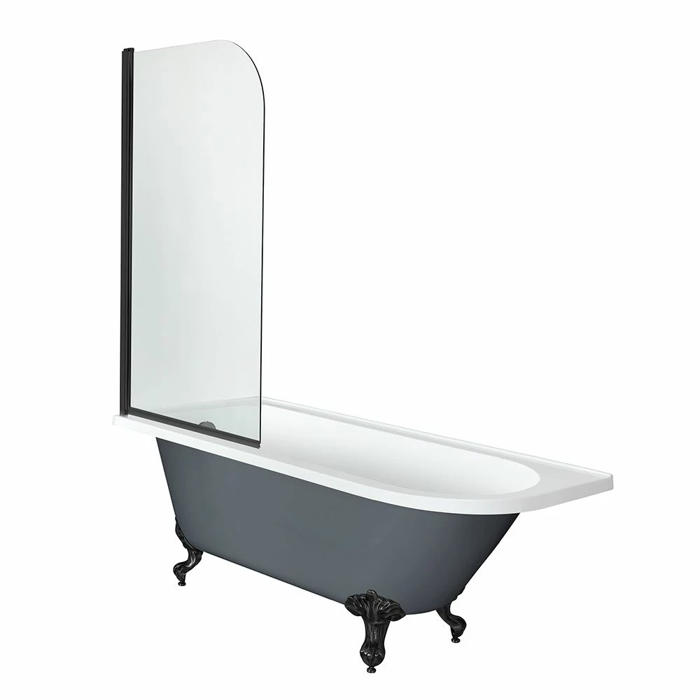 Milano Hest - Stone Grey Traditional Freestanding Corner Shower Bath With Black Feet And Screen - 1685mm X 750mm - Left/Right Hand Options - Image 5