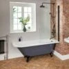 Milano Hest - Stone Grey Traditional Freestanding Corner Shower Bath With Black Feet And Screen - 1685mm X 750mm - Left/Right Hand Options