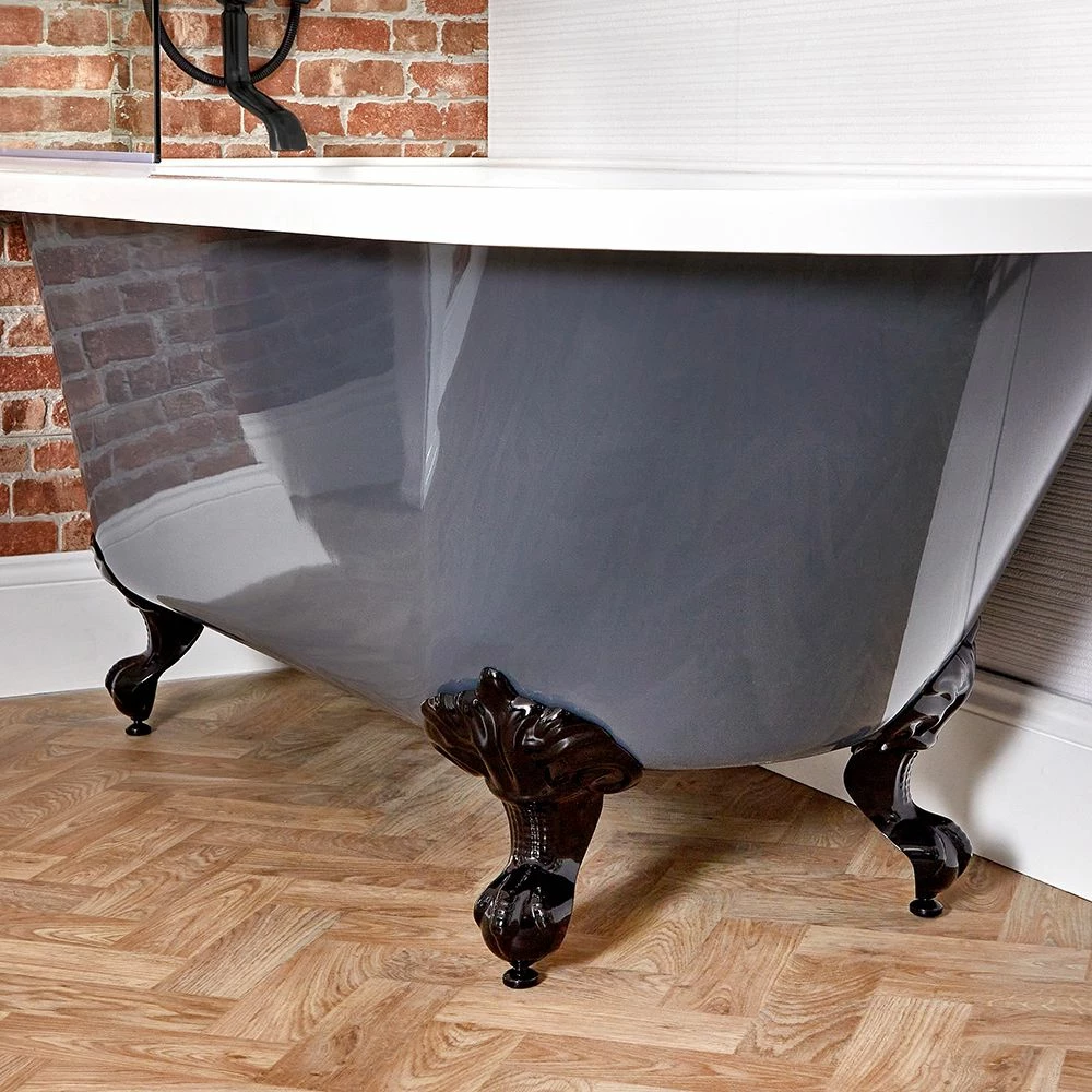 Milano Hest - Stone Grey Traditional Freestanding Corner Shower Bath With Black Feet And Screen - 1685mm X 750mm - Left/Right Hand Options - Image 3