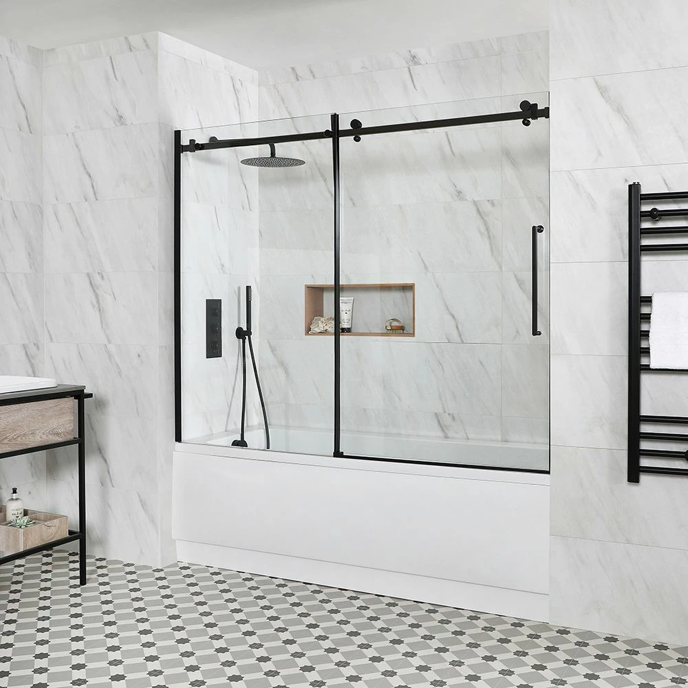Milano Nero - Black Frameless Sliding Bath Shower Screen