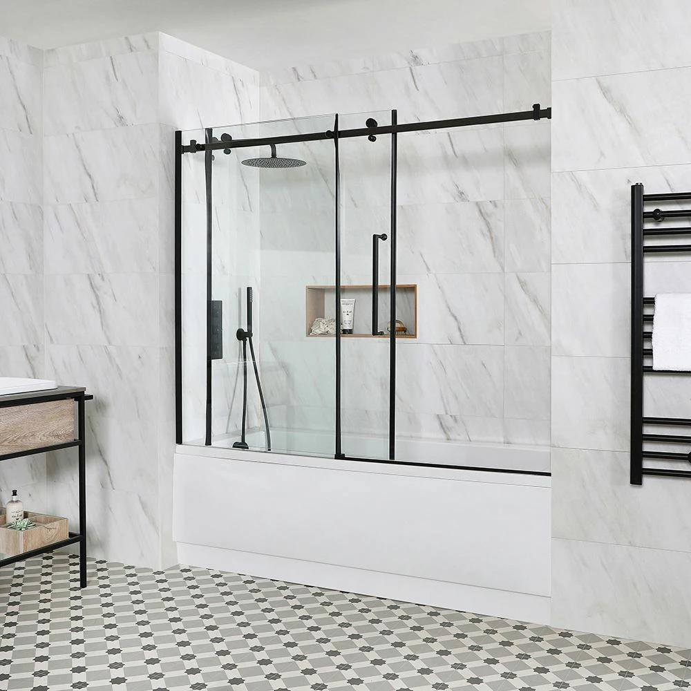 Milano Nero - Black Frameless Sliding Bath Shower Screen - Image 2