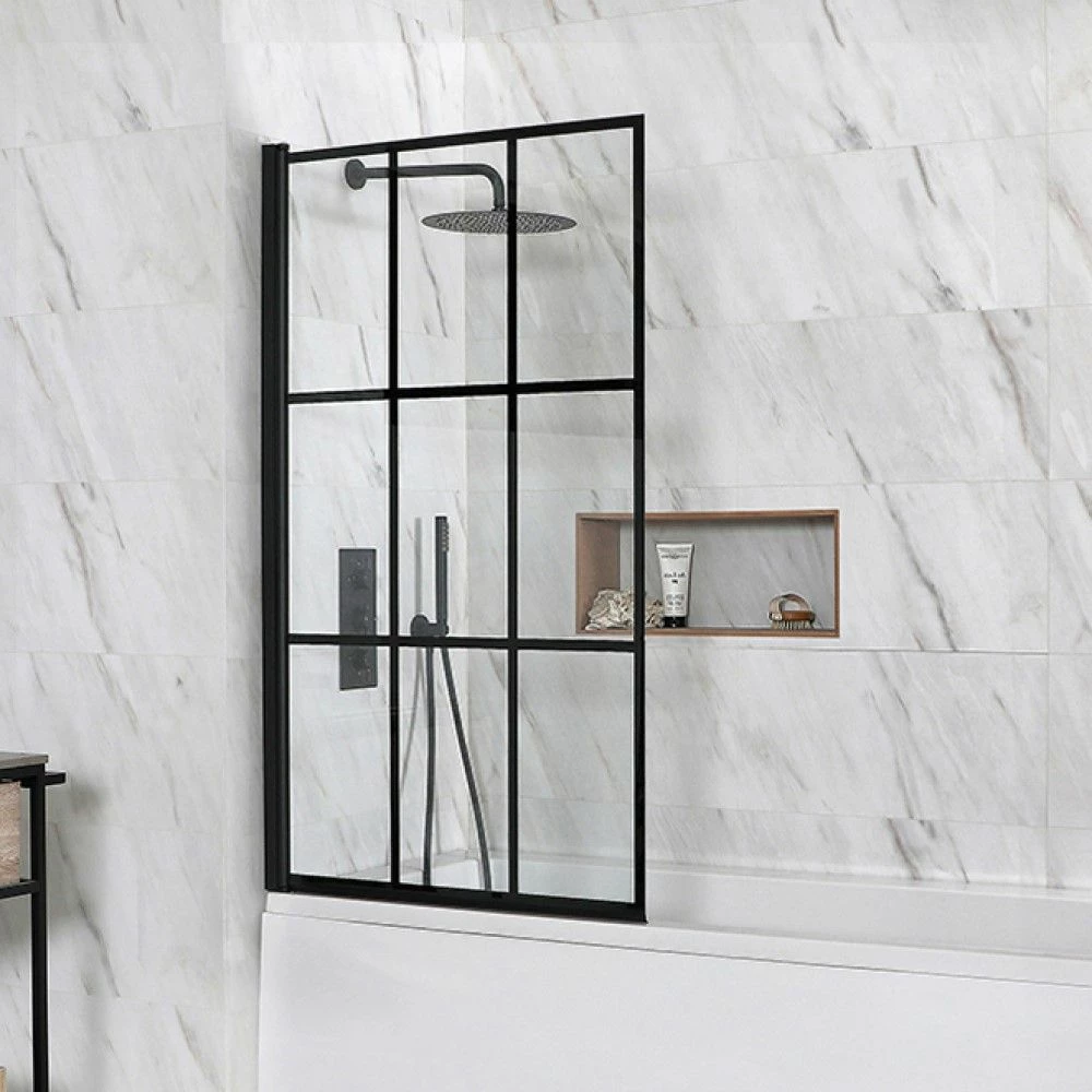 Milano Barq - Black Grid Bath Shower Screen