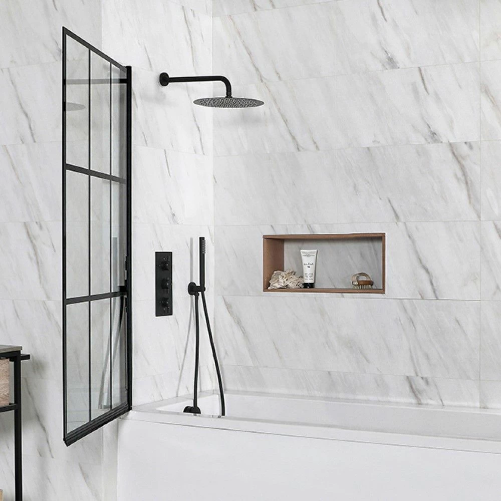 Milano Barq - Black Grid Bath Shower Screen - Image 2