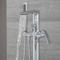 Milano Razor - Modern Freestanding Bath Shower Mixer Tap With Hand Shower - Chrome