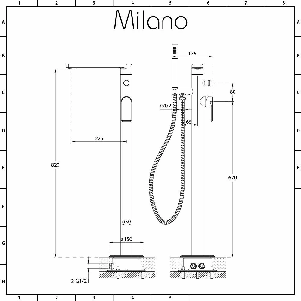 Milano Ashurst - Modern Freestanding Bath Shower Mixer Tap With Hand Shower - Brushed Nickel - Image 5