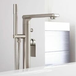 Milano Ashurst - Modern Freestanding Bath Shower Mixer Tap With Hand Shower - Brushed Nickel