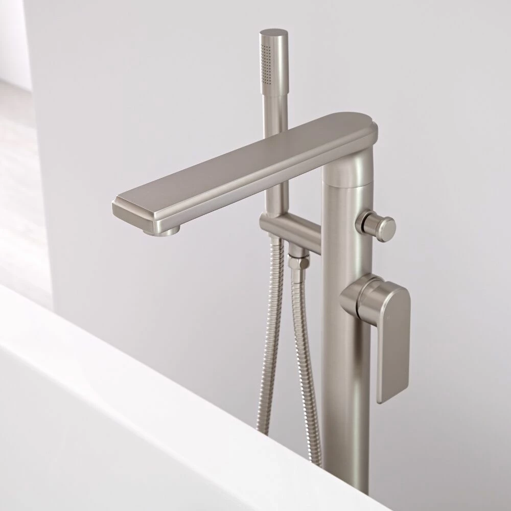 Milano Ashurst - Modern Freestanding Bath Shower Mixer Tap With Hand Shower - Brushed Nickel - Image 3