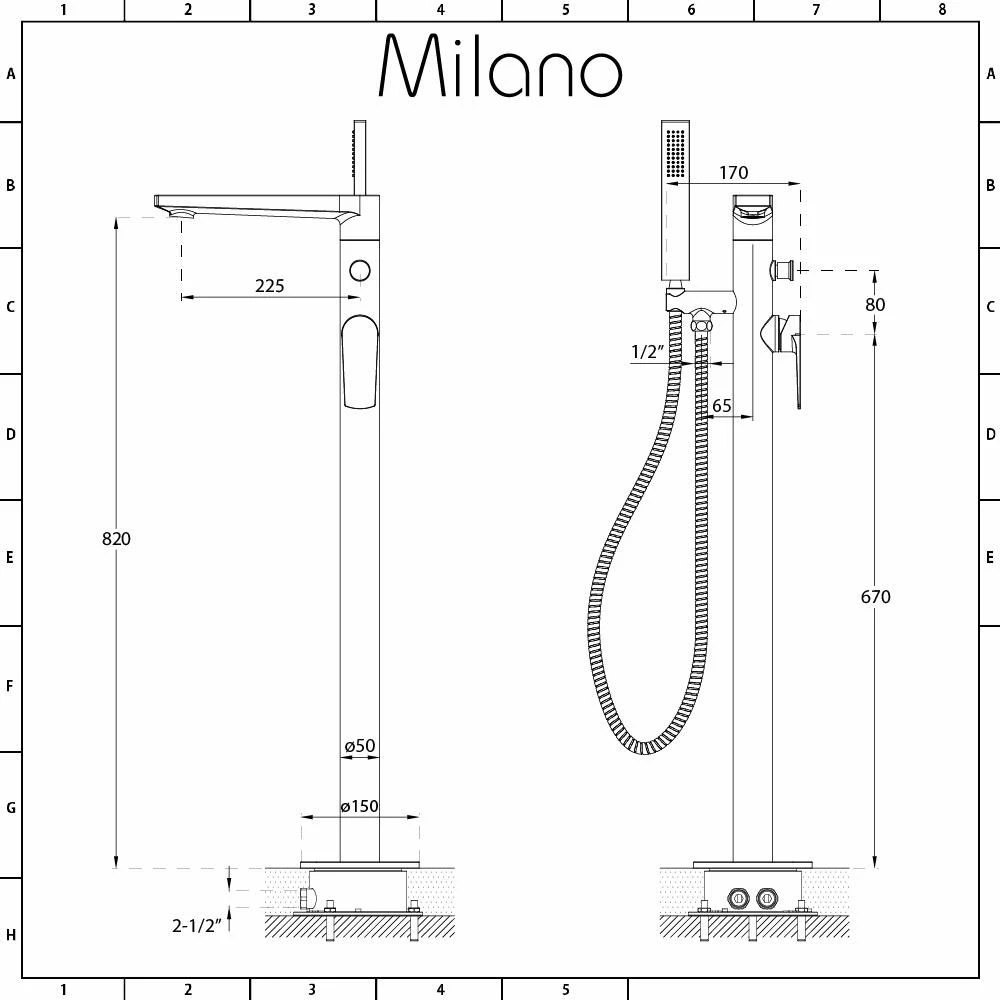 Milano Hunston - Modern Freestanding Bath Shower Mixer Tap With Hand Shower - Brushed Nickel - Image 6