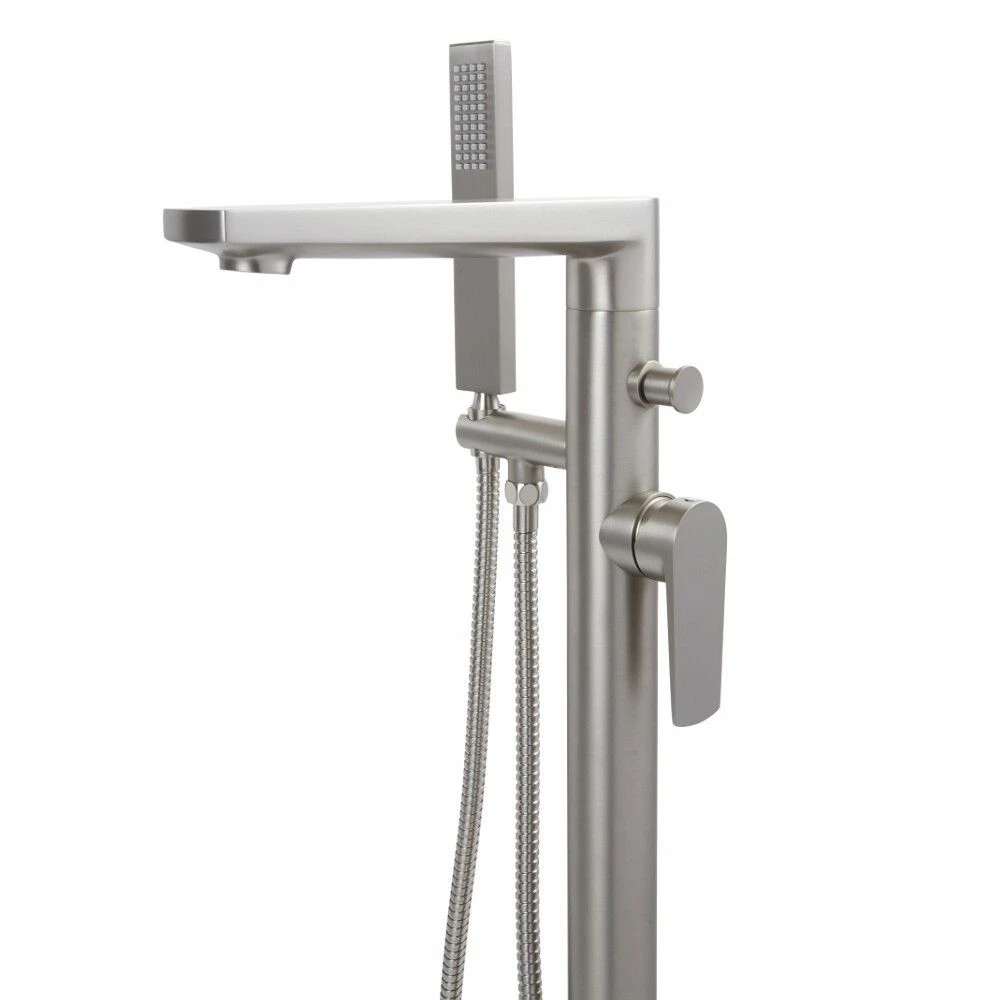 Milano Hunston - Modern Freestanding Bath Shower Mixer Tap With Hand Shower - Brushed Nickel - Image 5