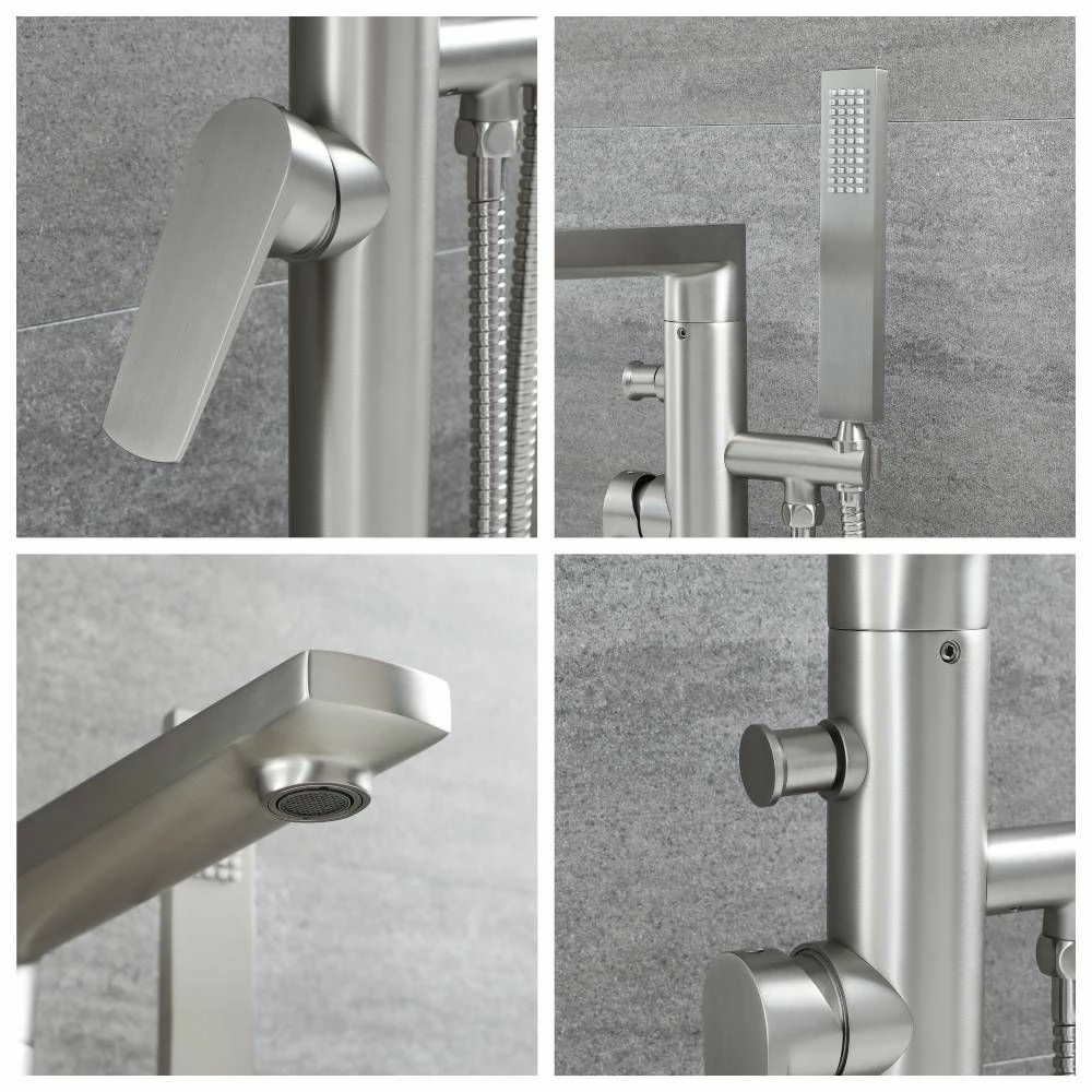 Milano Hunston - Modern Freestanding Bath Shower Mixer Tap With Hand Shower - Brushed Nickel - Image 3
