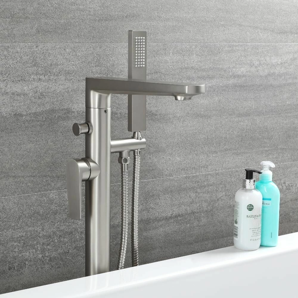 Milano Hunston - Modern Freestanding Bath Shower Mixer Tap With Hand Shower - Brushed Nickel
