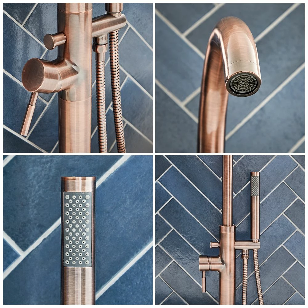 Milano Eris - Modern Freestanding Bath Shower Mixer Tap With Hand Shower - Copper - Image 3
