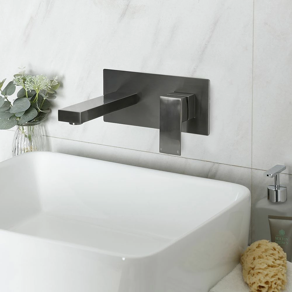 Milano Orno - Modern Wall Mounted Basin Mixer Tap - Gun Metal Grey