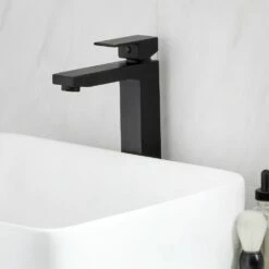 Milano Preto - Modern High Rise Mono Basin Mixer Tap - Black