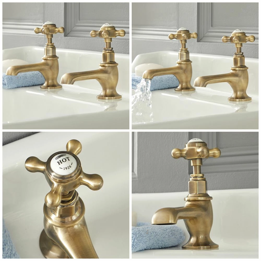 Milano Elizabeth - Traditional Crosshead Basin Pillar Taps - Brushed Gold - Image 2
