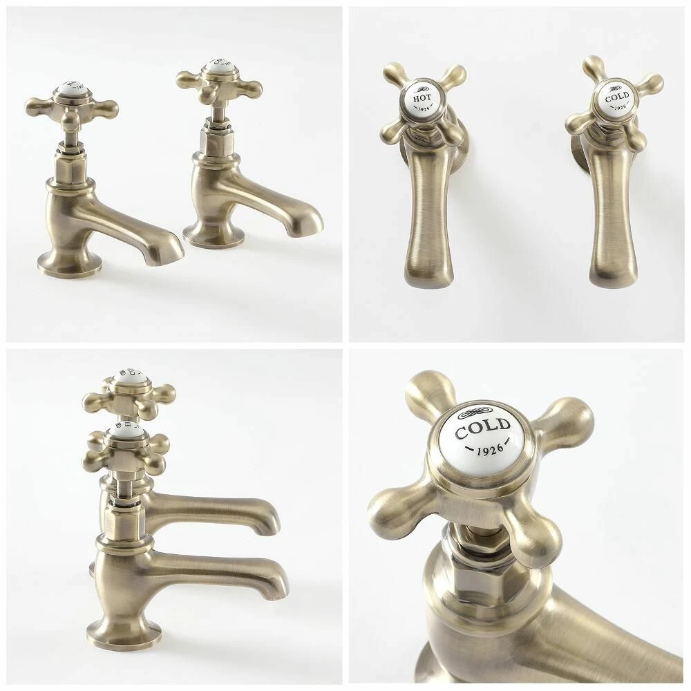 Milano Elizabeth - Traditional Crosshead Basin Pillar Taps - Brushed Gold - Image 4