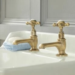 Milano Elizabeth - Traditional Crosshead Basin Pillar Taps - Brushed Gold