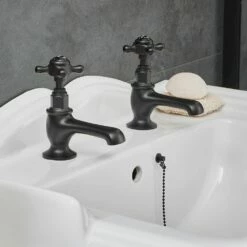 Milano Elizabeth - Traditional Crosshead Basin Pillar Taps - Black