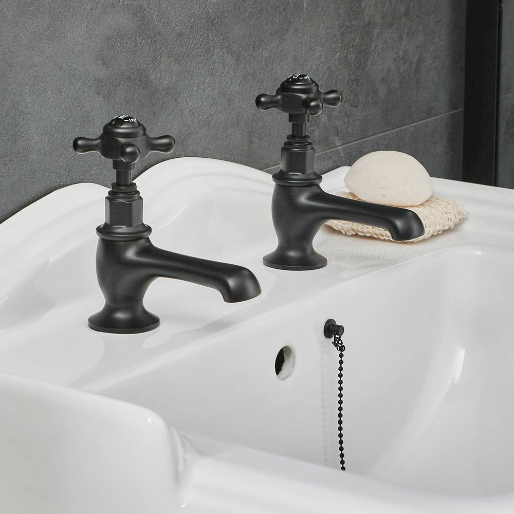 Milano Elizabeth - Traditional Crosshead Basin Pillar Taps - Black
