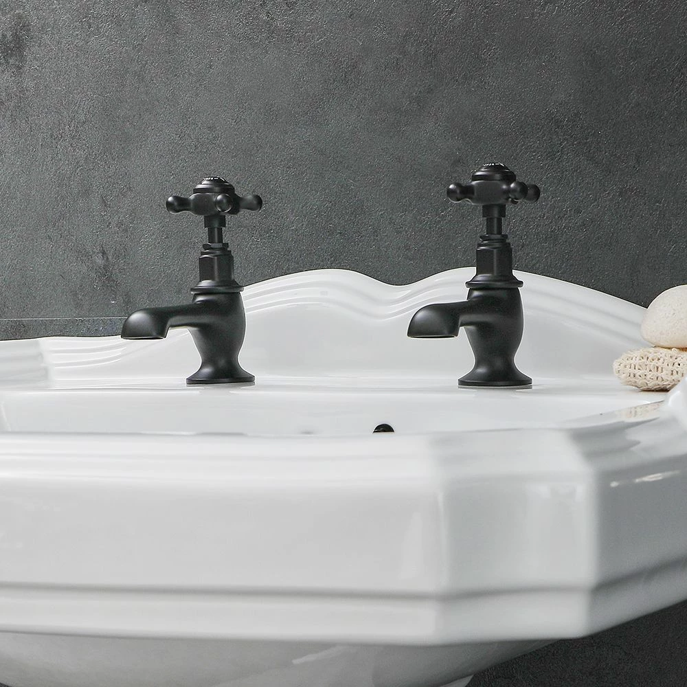 Milano Elizabeth - Traditional Crosshead Basin Pillar Taps - Black - Image 3