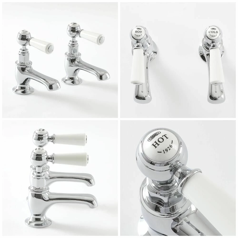 Milano Elizabeth - Traditional Lever Basin Pillar Taps - Chrome And White - Image 4