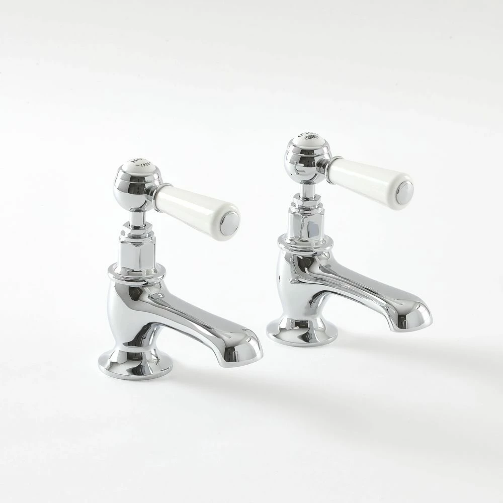 Milano Elizabeth - Traditional Lever Basin Pillar Taps - Chrome And White - Image 3