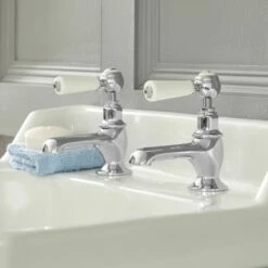 Milano Elizabeth - Traditional Lever Basin Pillar Taps - Chrome And White