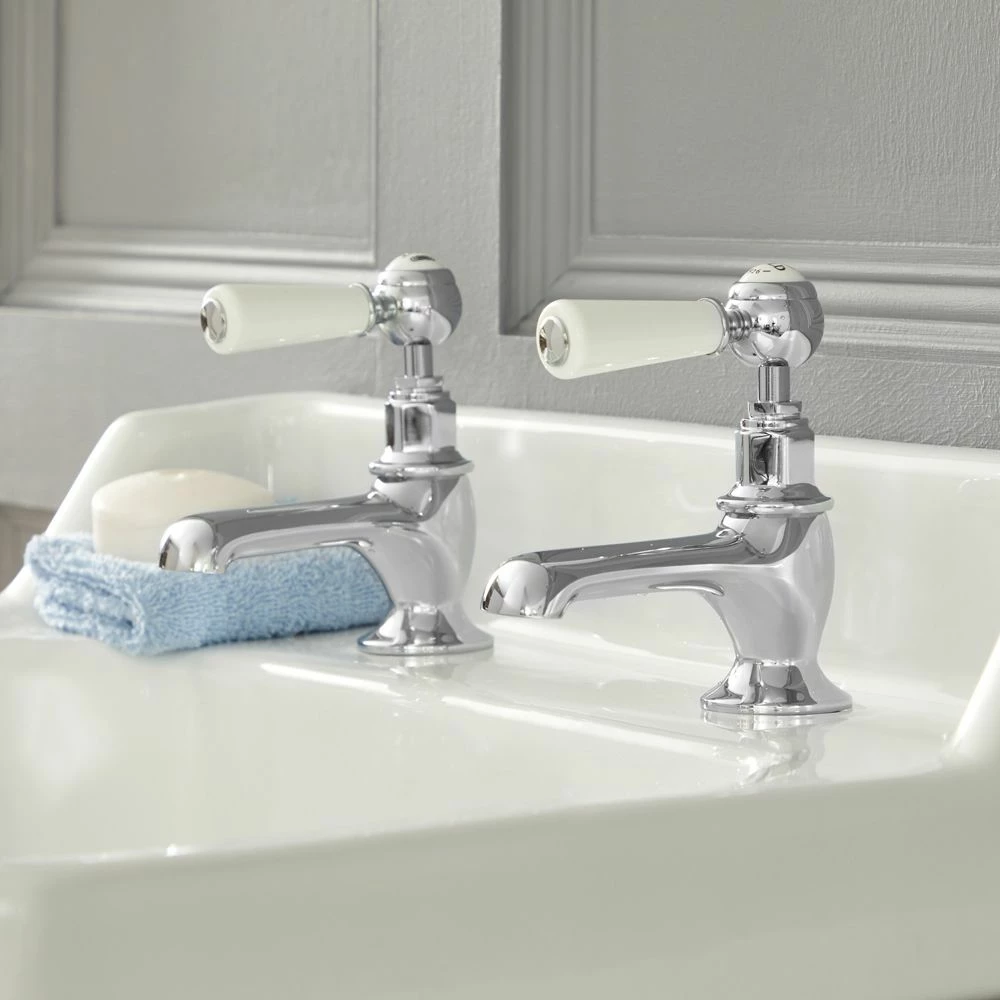 Milano Elizabeth - Traditional Lever Basin Pillar Taps - Chrome And White