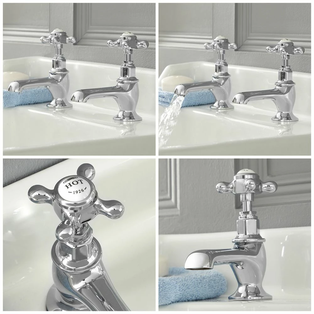 Milano Elizabeth - Traditional Crosshead Basin Pillar Taps - Chrome And White - Image 2