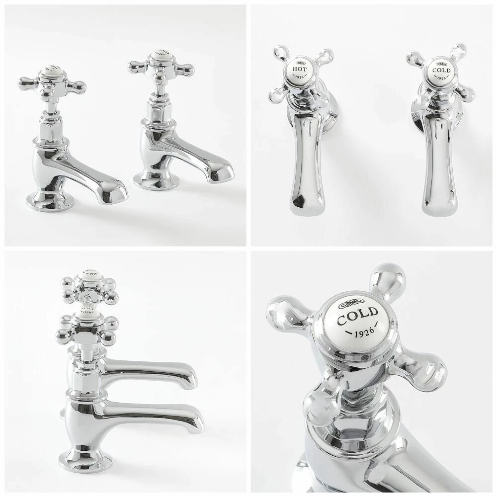 Milano Elizabeth - Traditional Crosshead Basin Pillar Taps - Chrome And White - Image 4