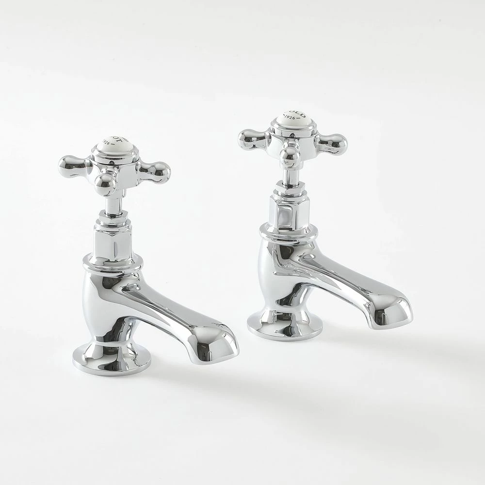 Milano Elizabeth - Traditional Crosshead Basin Pillar Taps - Chrome And White - Image 3