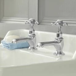 Milano Elizabeth - Traditional Crosshead Basin Pillar Taps - Chrome And White