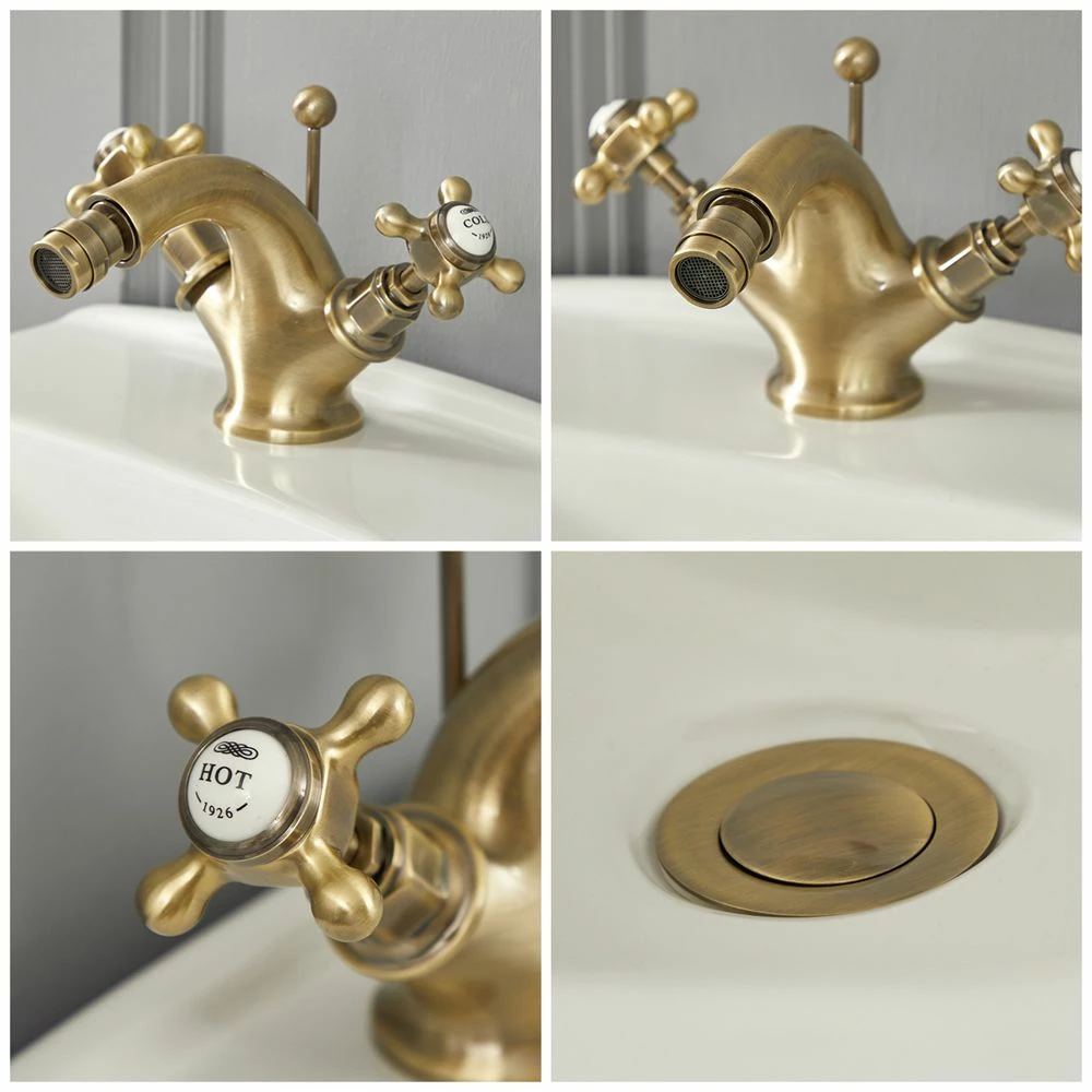 Milano Elizabeth - Traditional Crosshead Mono Bidet Mixer Tap - Brushed Gold - Image 2