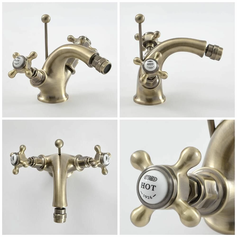 Milano Elizabeth - Traditional Crosshead Mono Bidet Mixer Tap - Brushed Gold - Image 4