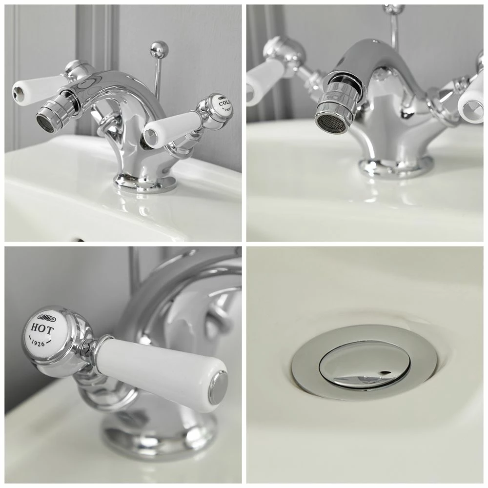 Milano Elizabeth - Traditional Lever Mono Bidet Mixer Tap - Chrome And White - Image 2