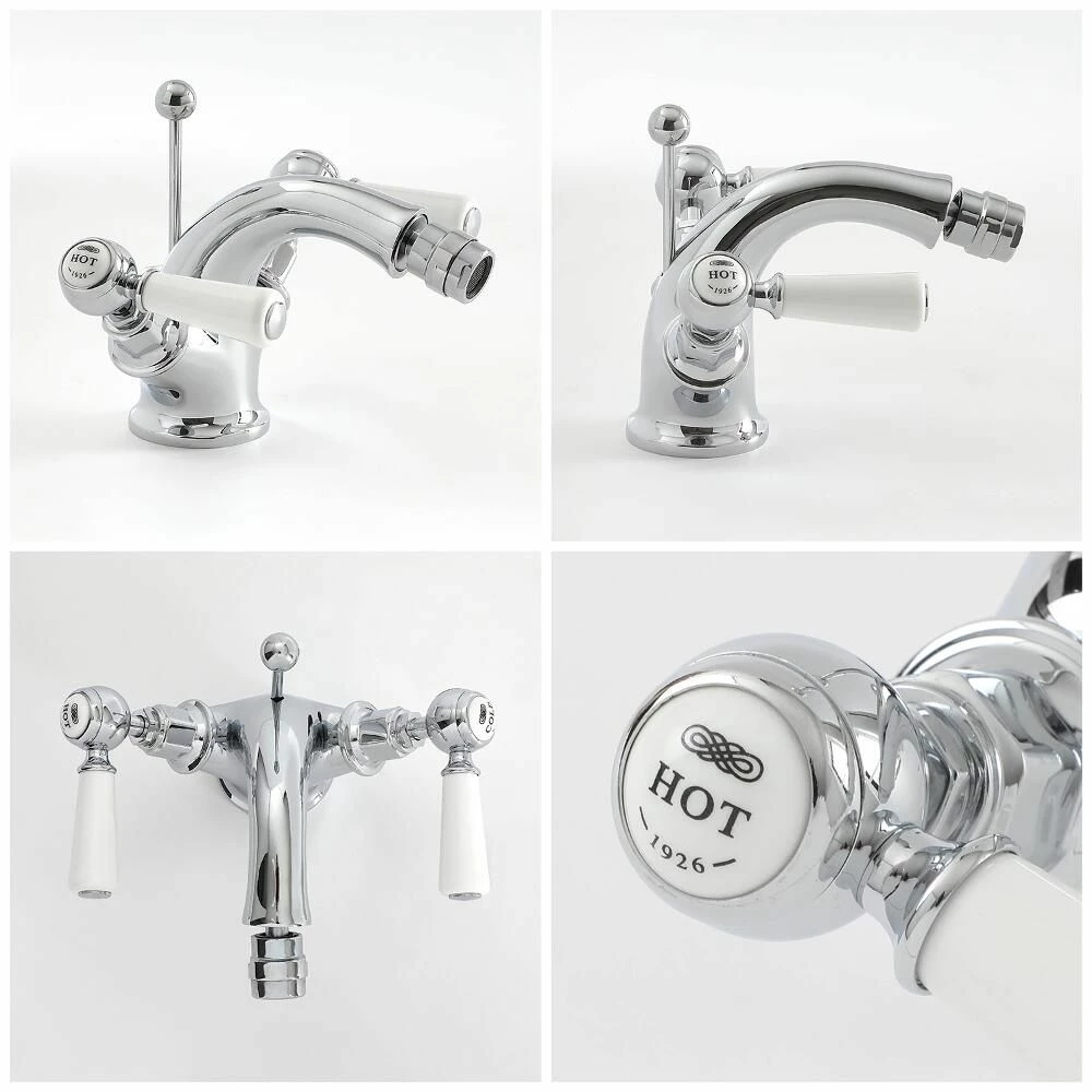 Milano Elizabeth - Traditional Lever Mono Bidet Mixer Tap - Chrome And White - Image 4